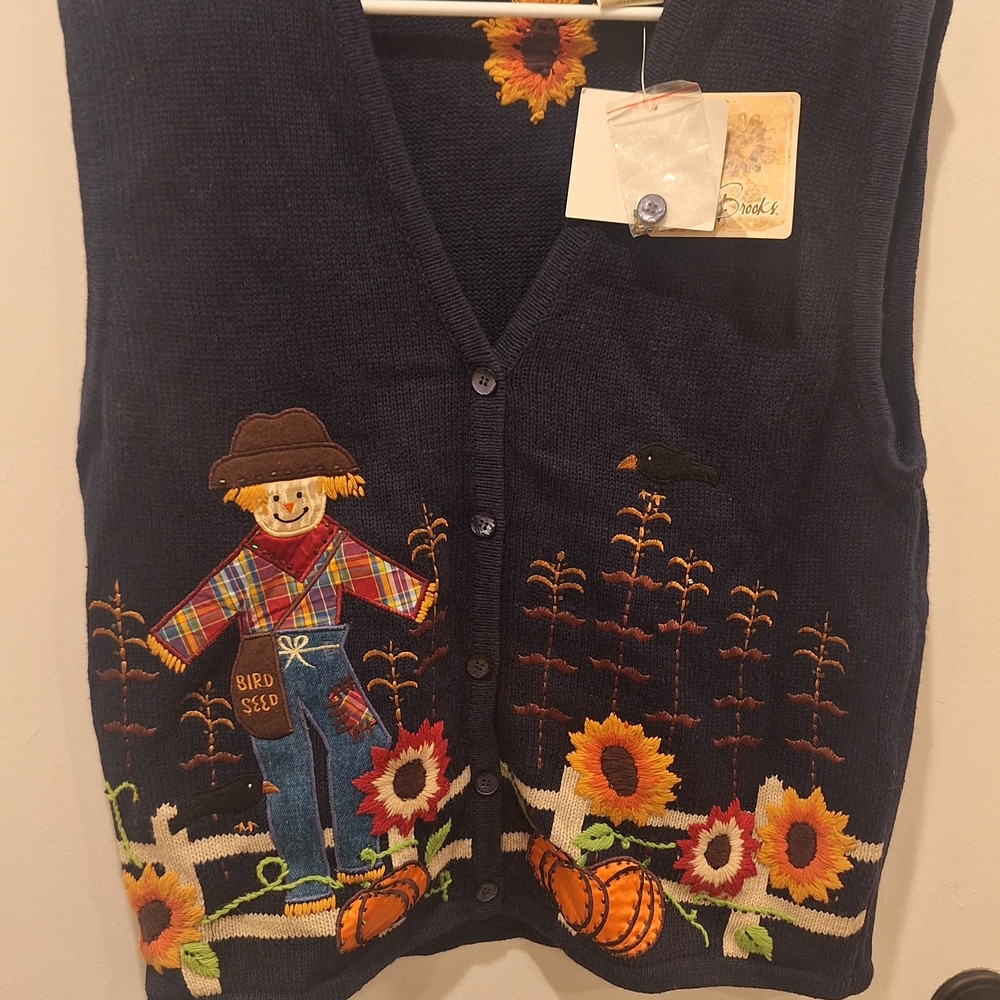 Brooks Navy Vest with Sunflower Embroidery